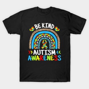 Be Kind Autism Awareness Month Blue Rainbow Leopard Autistic T-Shirt